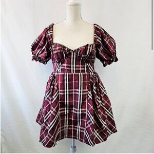 New Anthropologie Maeve Maroon Plaid Tartan Holiday Winter Mini Dress XL basque